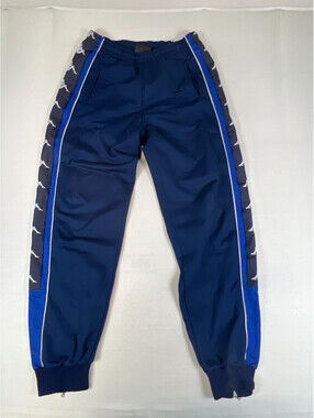 Vintage 90s Kappa Gara Track Pants Mens Large Blue Side Tape Joggers Zipper Hem